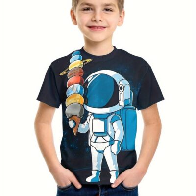 Cartoon Astronaut And Planet T-Shirt