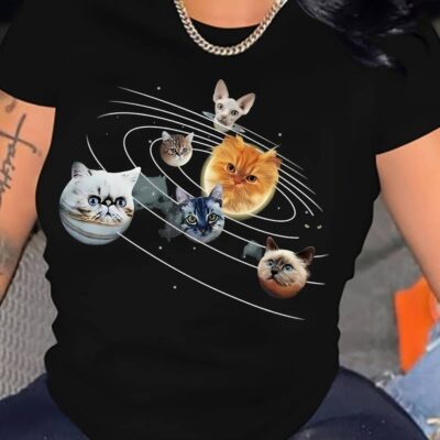 Planets Cat Print T-shirt